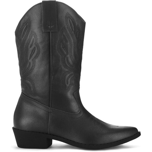 🆕Mysoft Cowboy Heel Boots Women Black PU Embroidered Mid-Calf Pointed Toe - Picture 2 of 7
